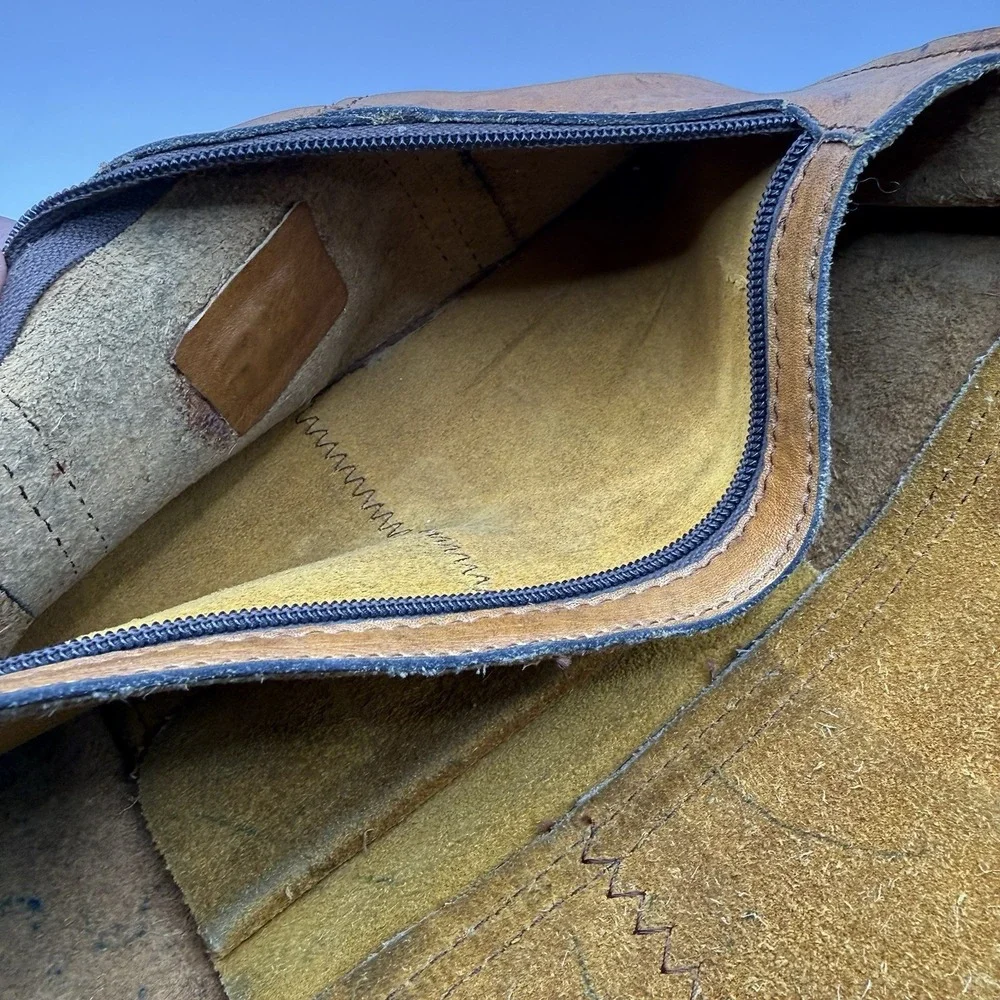 Vintage Leather Suede Clutch Envelope Wallet Zipper Pocket Brown 11.5x6